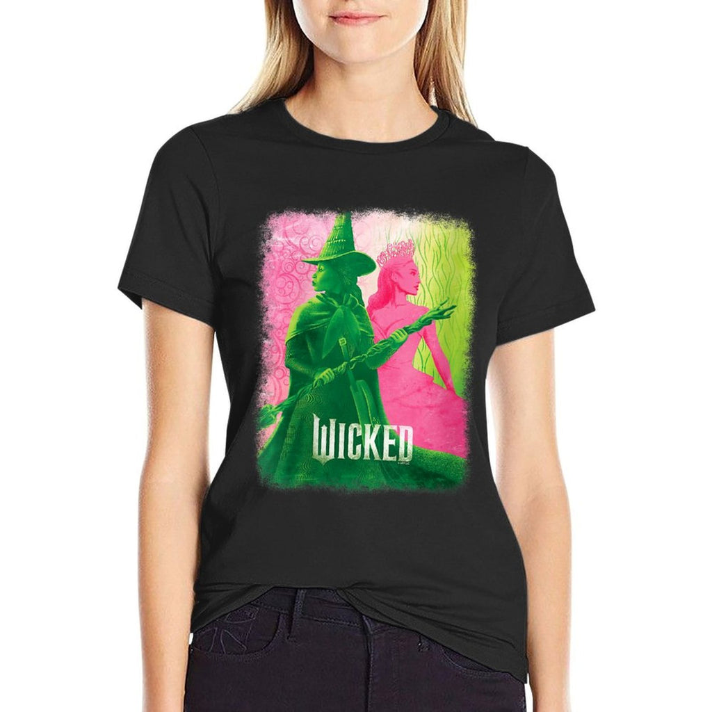 Womens Wicked Elphaba & Glinda Tonal V-Neck  Rolled Sleeves T-Shirt