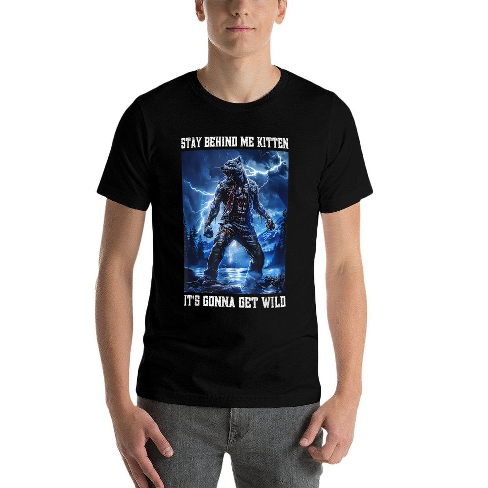 Stay Behind Me Kitten Cringy Werewolf Meme Cringe Alpha Wolf  Soft T-Shirt