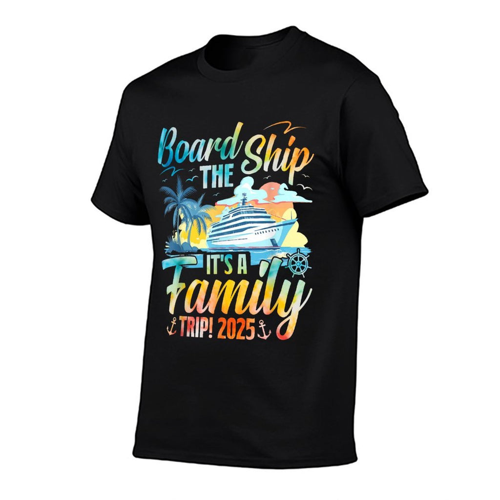 Board The Ship It's A Family Trip 2025 Group Matching Cruise  Ribbed Collar T-Shirt