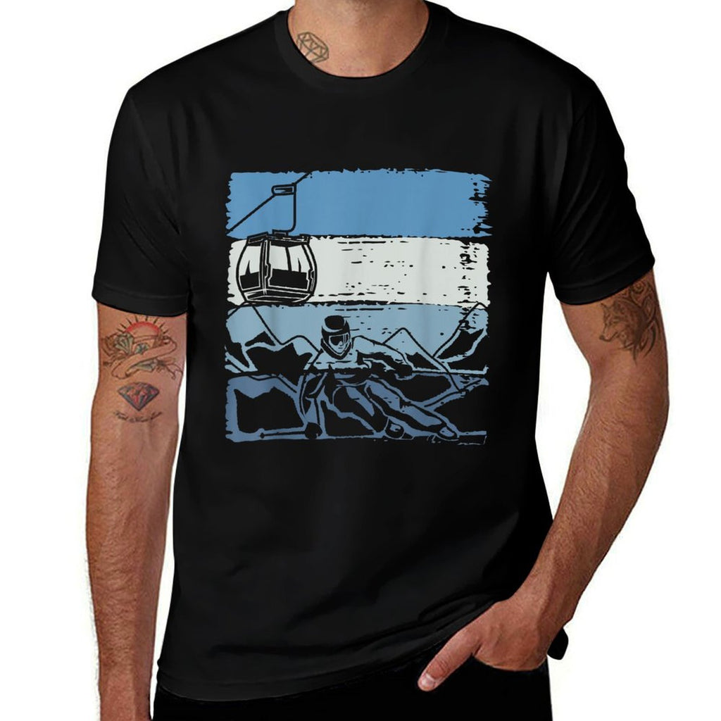 Retro Skiing Skier Ski Instructor Winter Sports Ski  Rolled Sleeves T-Shirt