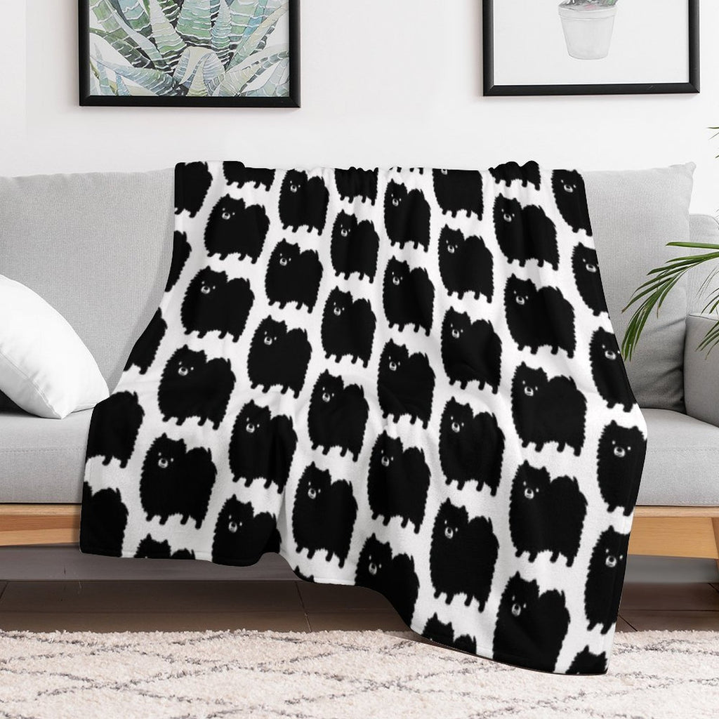 Cute Fluffy Black Pomeranian Cartoon Dog Comfort Throw Blanket