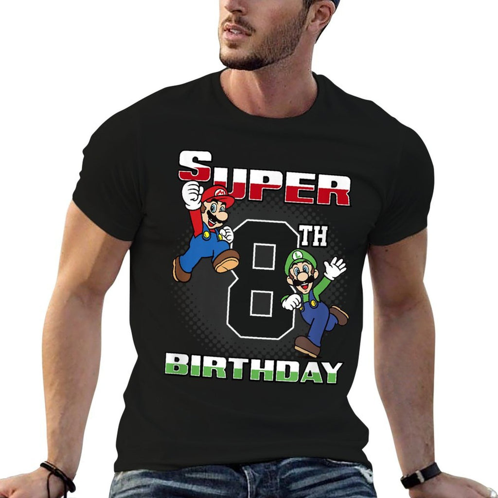 Super Mario Bros Mario & Luigi Super 8th Birthday  Easy-care T-Shirt