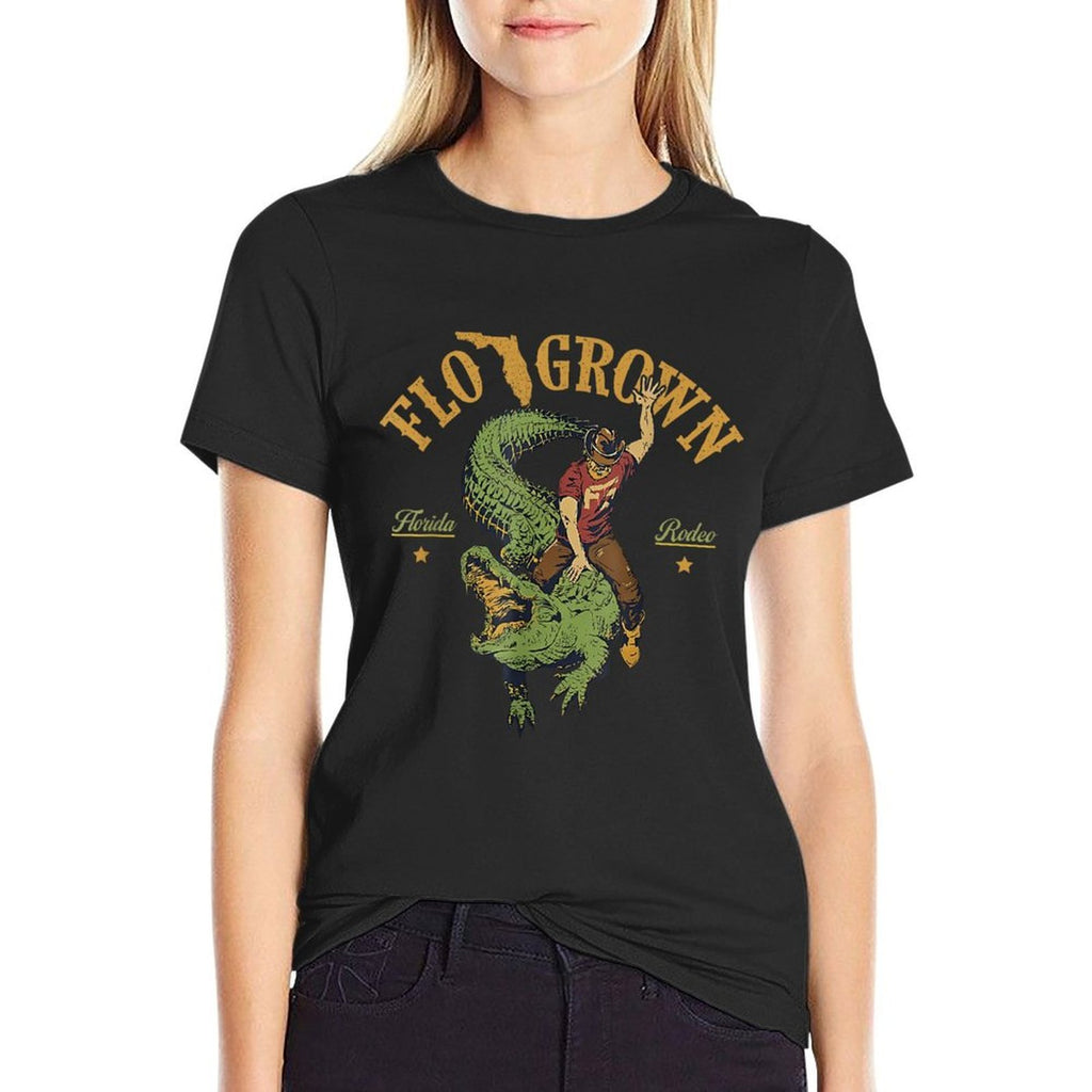 Flo Grown Florida Grown Rodeo Alligator Rider Funny Southern  Oversized Silhouette T-Shirt