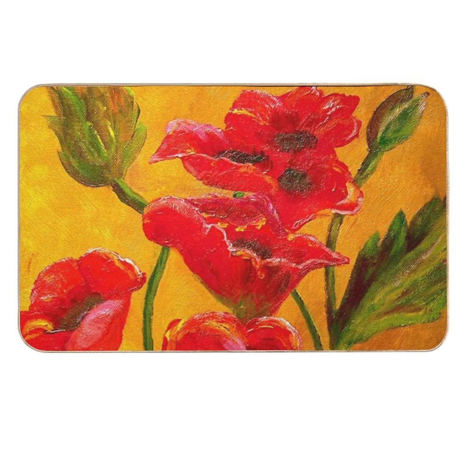 Red Floral Burnt Orange Autumn Pattern  Easy To Clean Bath Mat