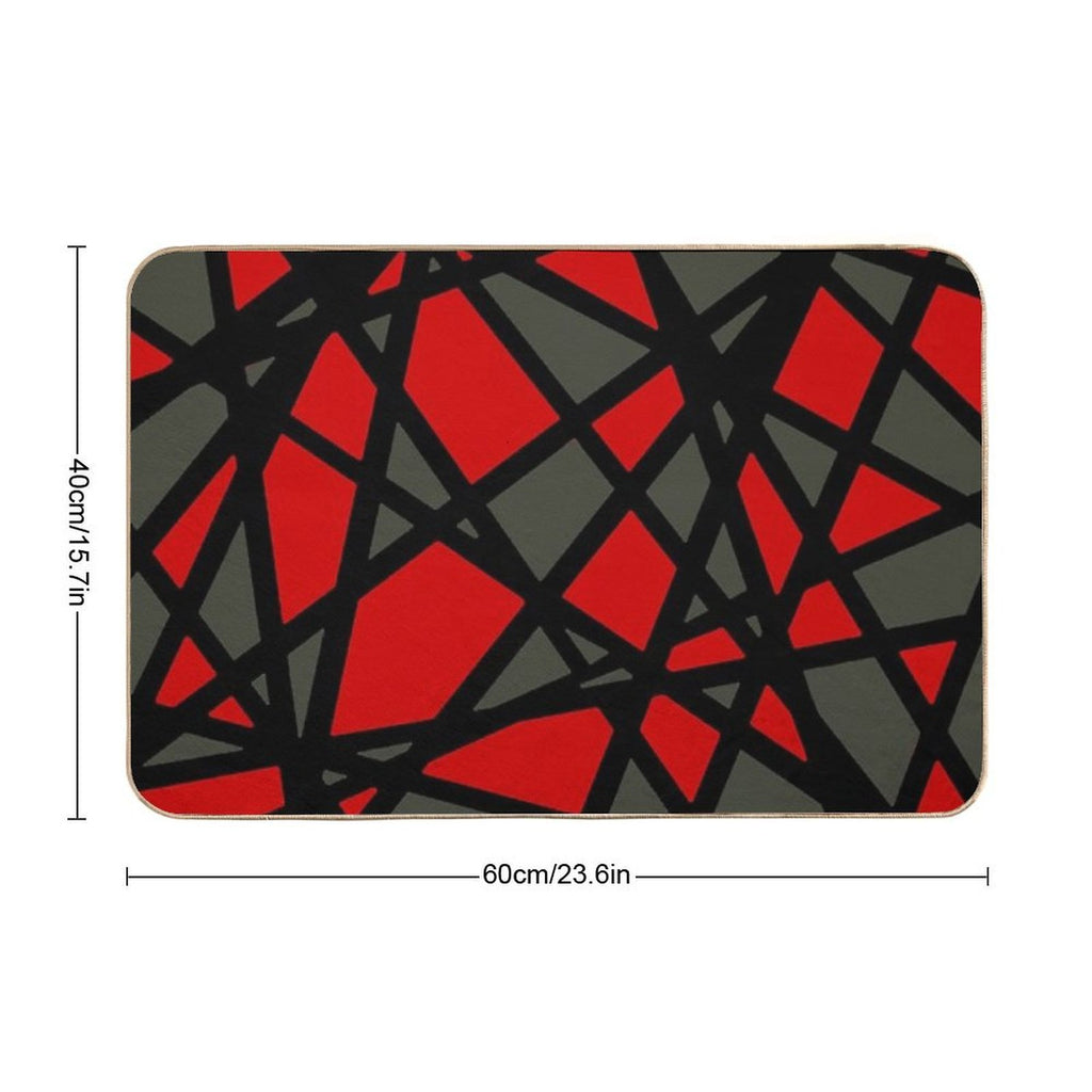 Black Lines Create Irregular Shapes Red Accent Abstract  Pet-Safe Bath Mat