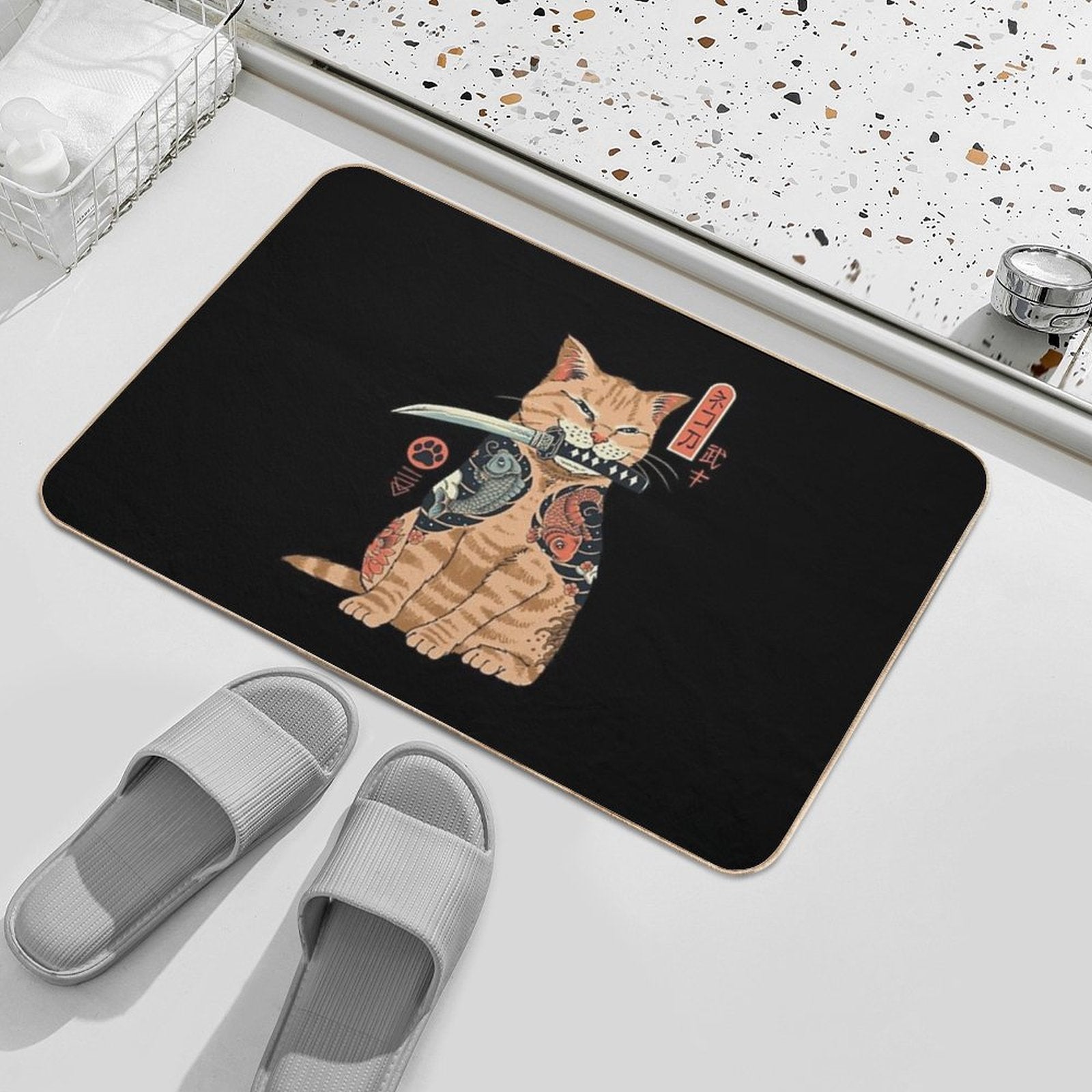 Katana Cat Vintage  Eco-Friendly Bath Mat