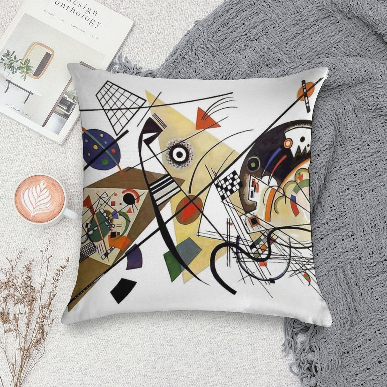 Kandinsky Traverse Line, 1923 Soft Short Plush Fabric Throw Pillow