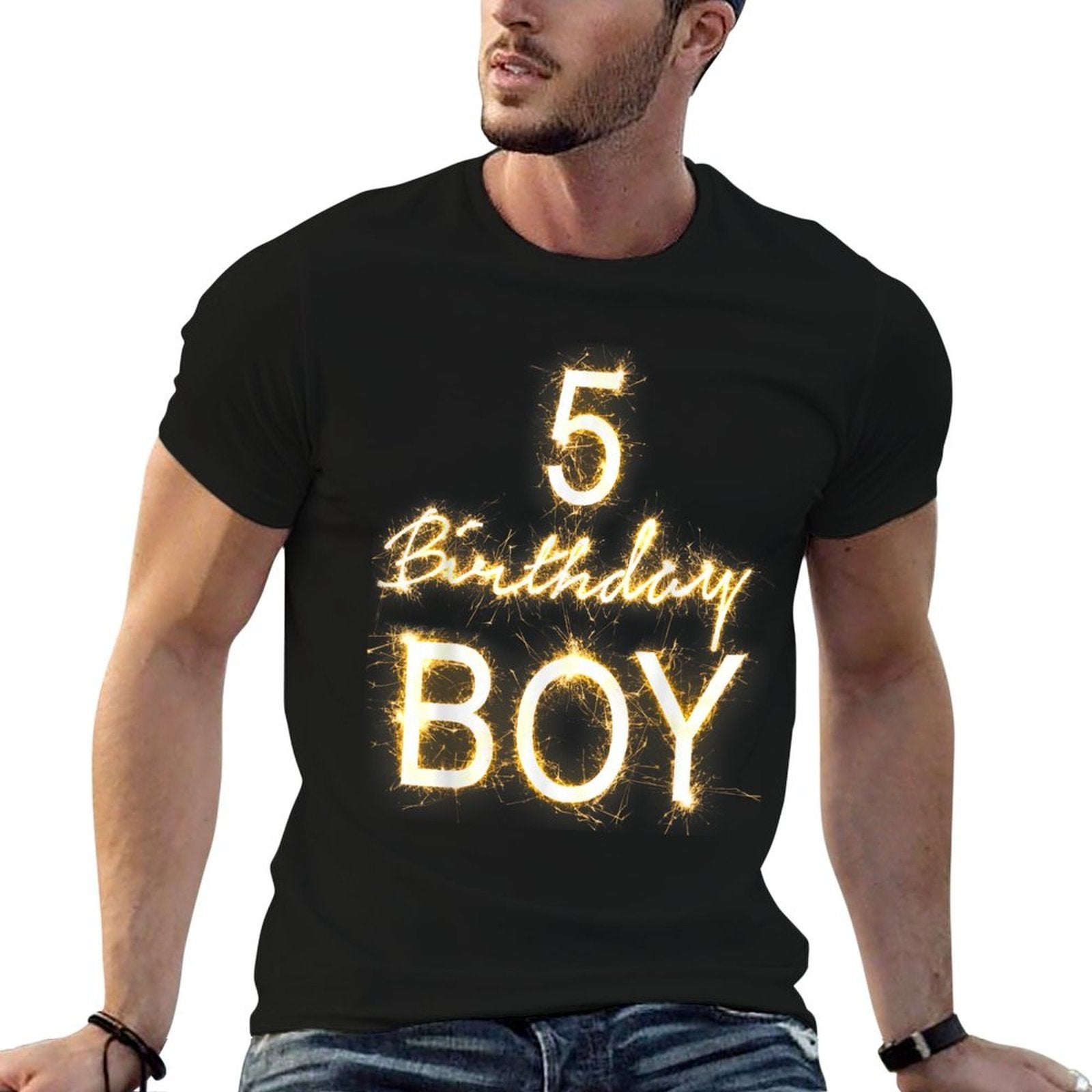 5th Birthday Boy 5 Years Old Gold Sparks  Odor-resistant T-Shirt