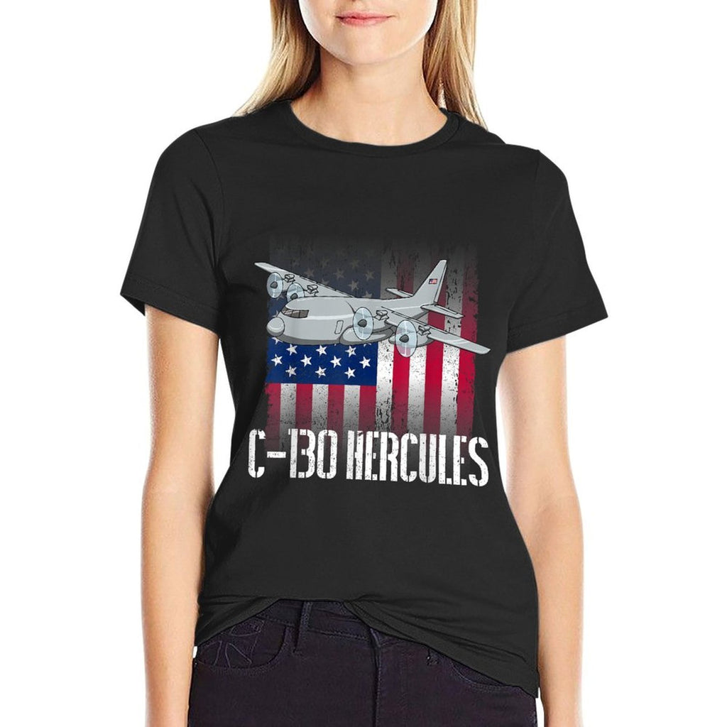 THE SALTY VETERAN C-130 Hercules American Military Airplane - Black, Unisex-Adults, Small,, Modern, Casual, Military, Independen  Easy-care T-Shirt