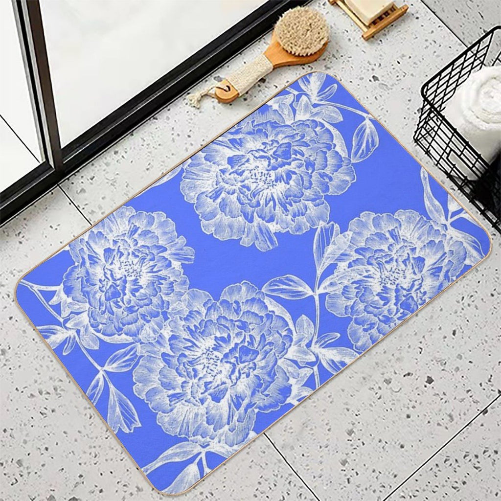 Sky Blue Peonies  Easy Maintenance Bath Mat