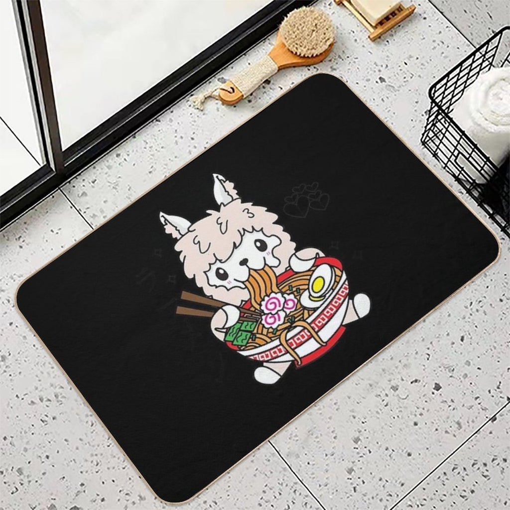 Llama Eating Ramen Cute Kawaii Noodles  Non-Slip Bath Mat