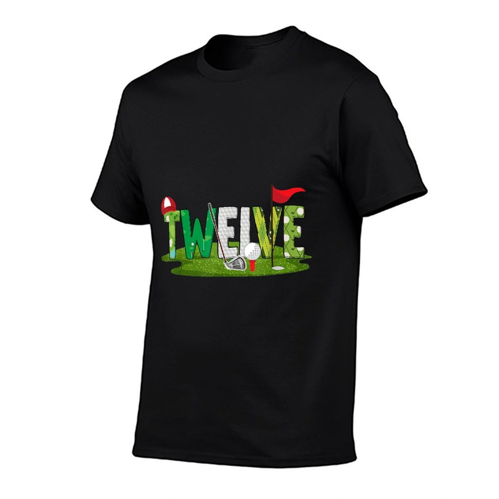 12th Birthday Golf Theme 12 Year Old Kids Sport Party  Ribbed Collar T-Shirt