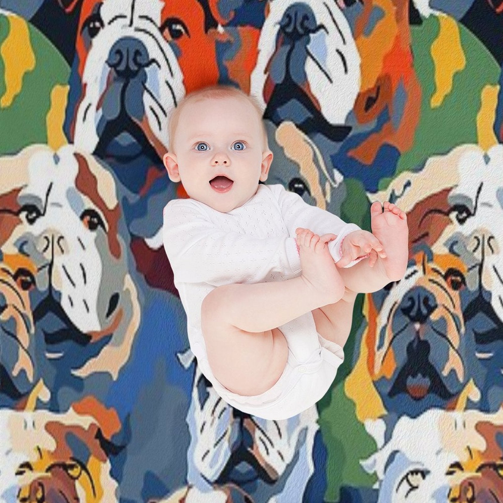 Bulldog in Camouflage Pattern Machine-washable Throw Blanket