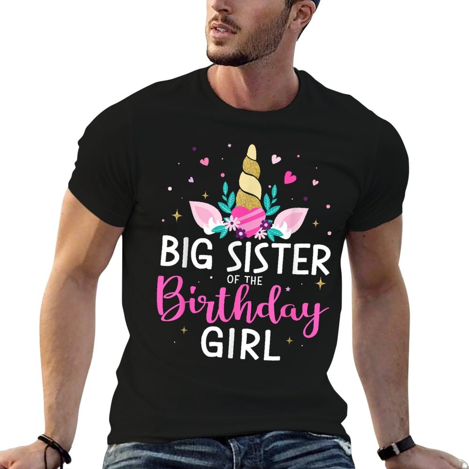 Big Sister of Birthday Girl Matching Family Unicorn Party Comfortable T-Shirt