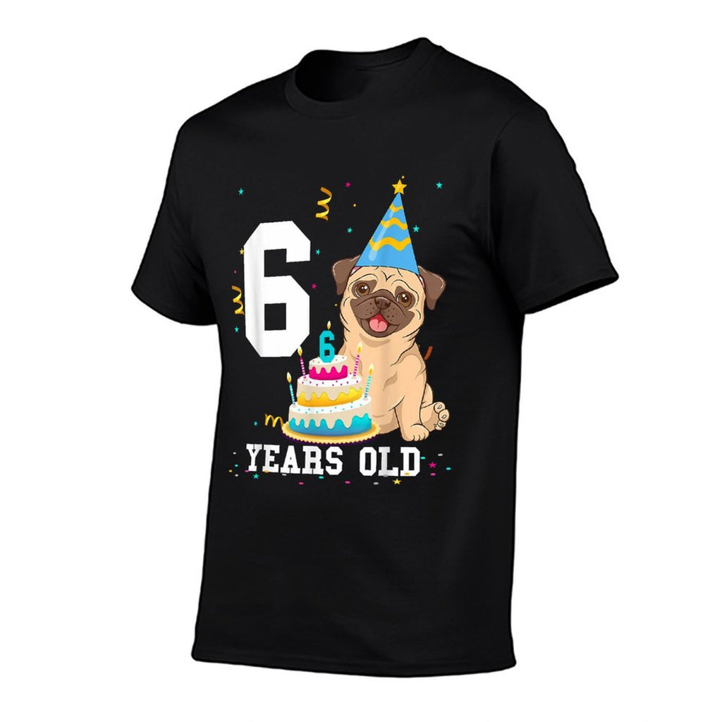 6 Years Old Birthday Pug Dog Lover Party Kids Boys Girls  Summer-ready Fabric T-Shirt