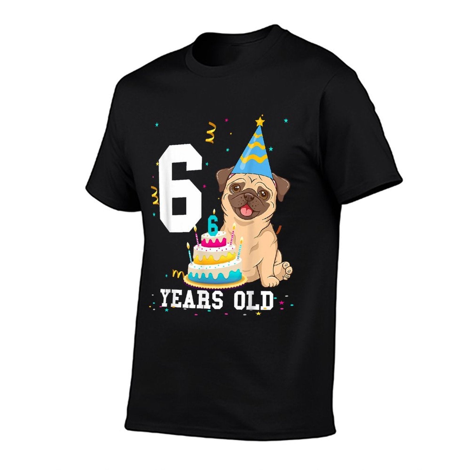 6 Years Old Birthday Pug Dog Lover Party Kids Boys Girls  Summer-ready Fabric T-Shirt