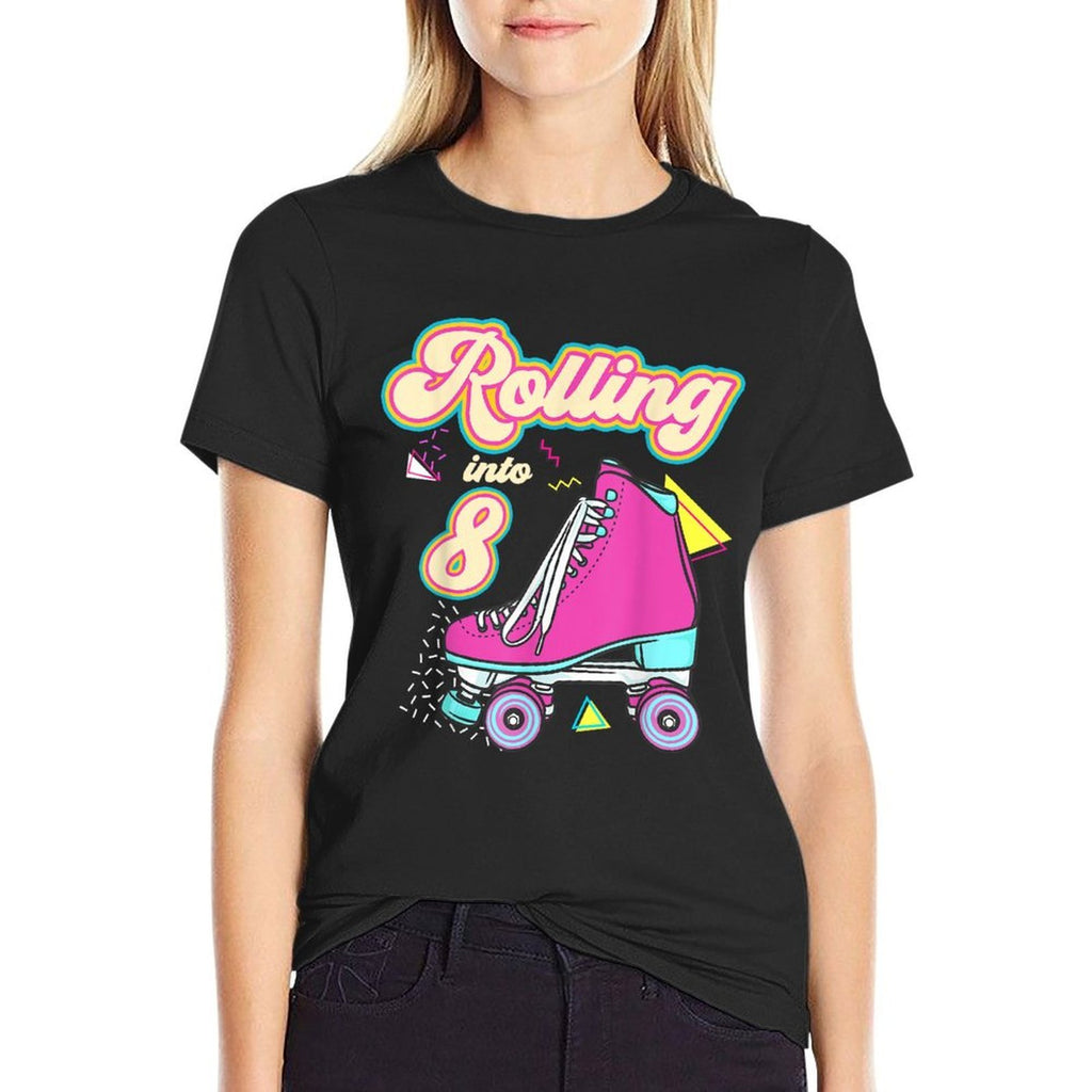 Rolling Into 8 Year Old Roller Skate 8th Birthday Girl  Wrinkle-resistant T-Shirt