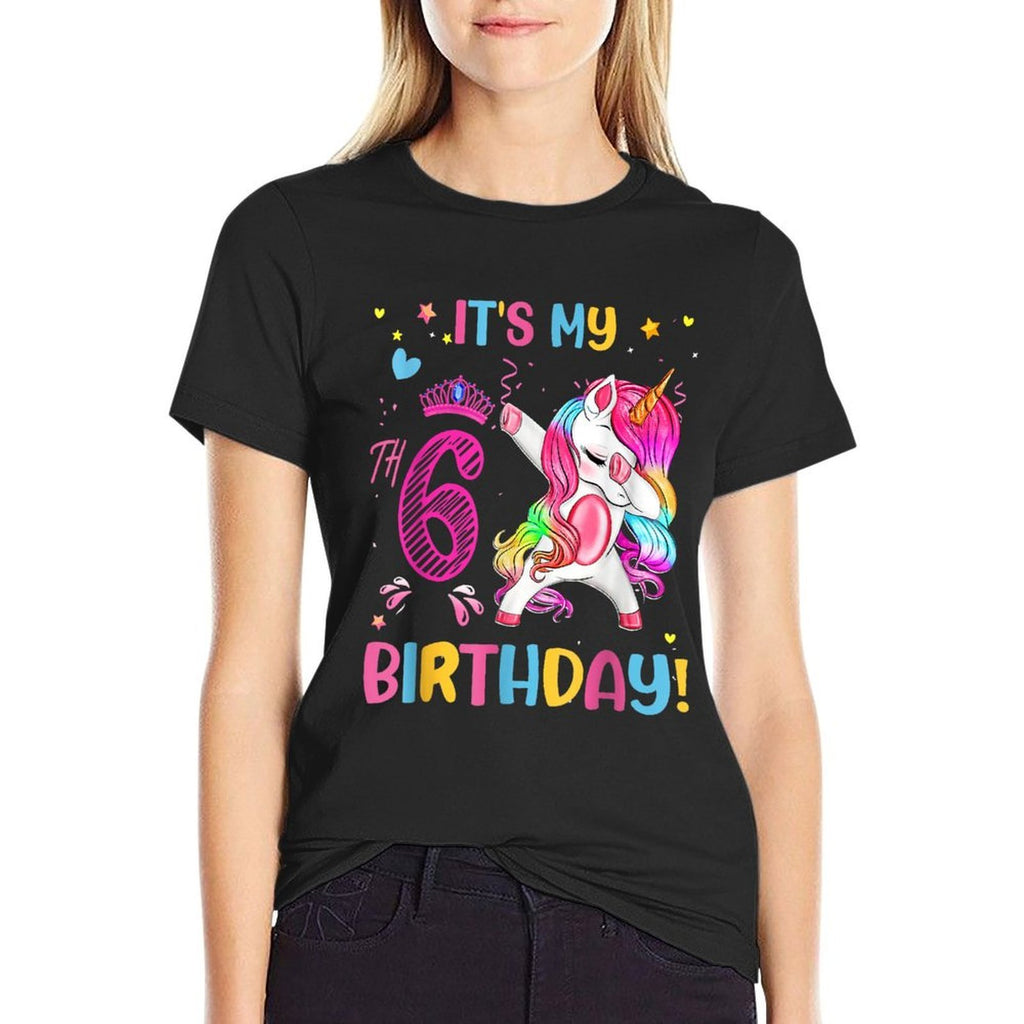 It's My 6th Birthday Unicorn Girls Funny 6 Year Old Birthday  Rolled Sleeves T-Shirt