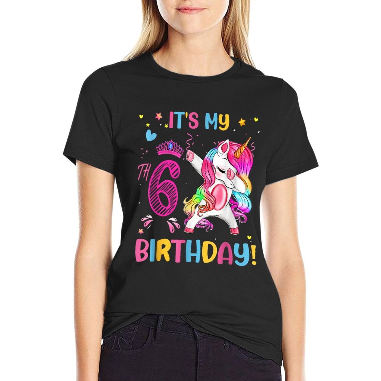 It's My 6th Birthday Unicorn Girls Funny 6 Year Old Birthday  Rolled Sleeves T-Shirt