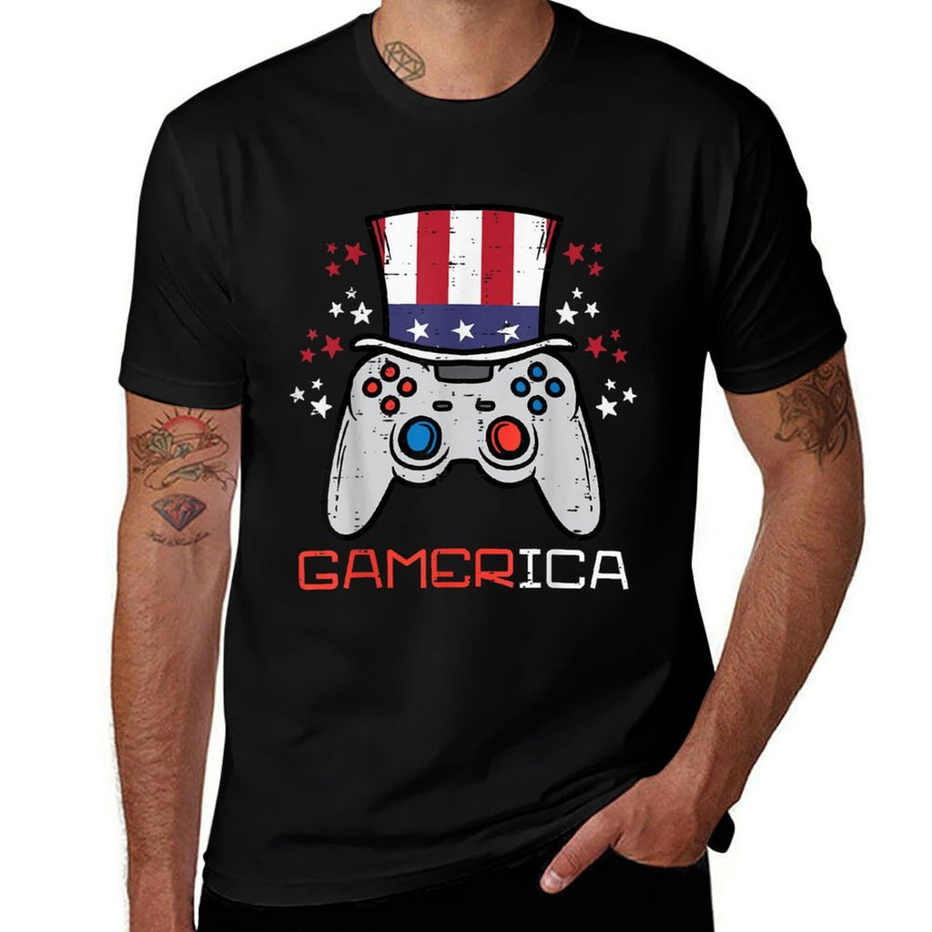 Gamer Controller American Gamerica 4th Of July Boys Men  Easy-care T-Shirt