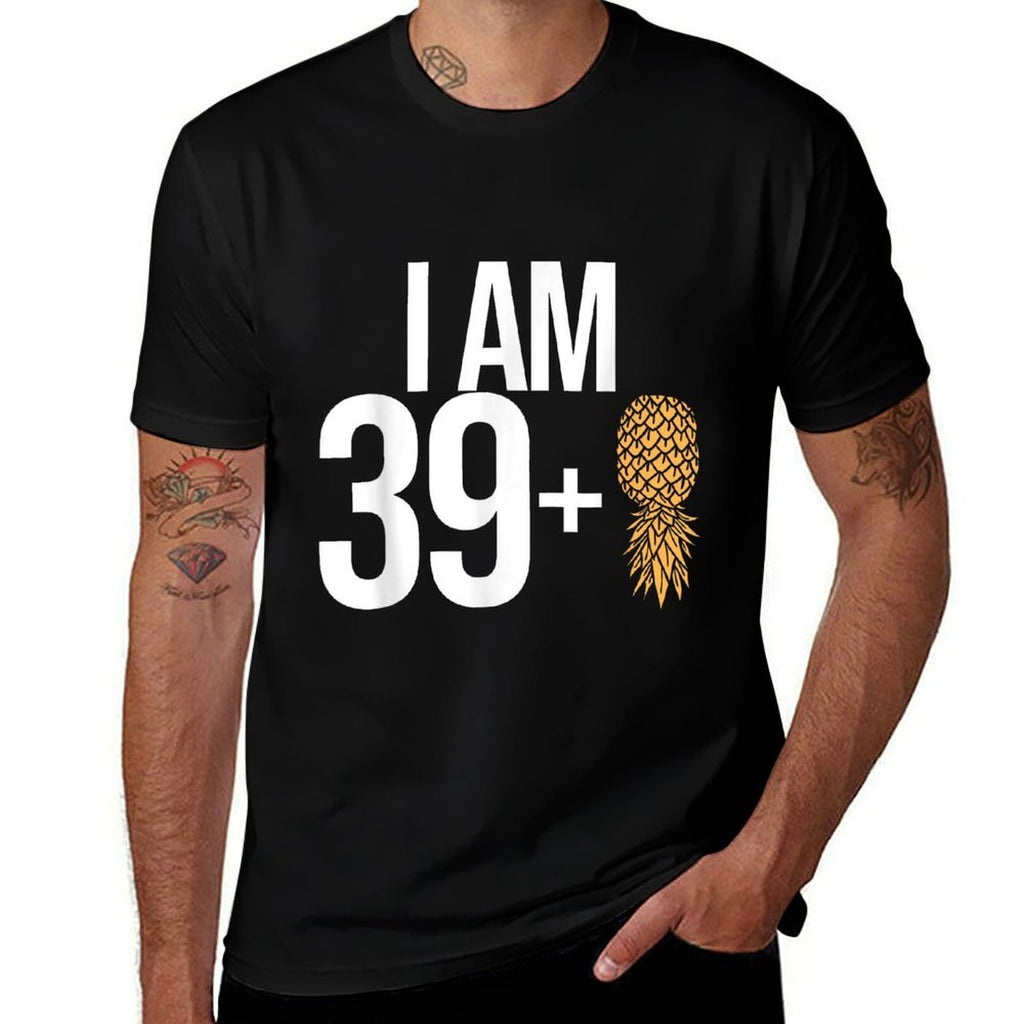 I Am 39 + 1 Pineapple 40 Years Old Swinger 40th Birthday  Ribbed Collar T-Shirt