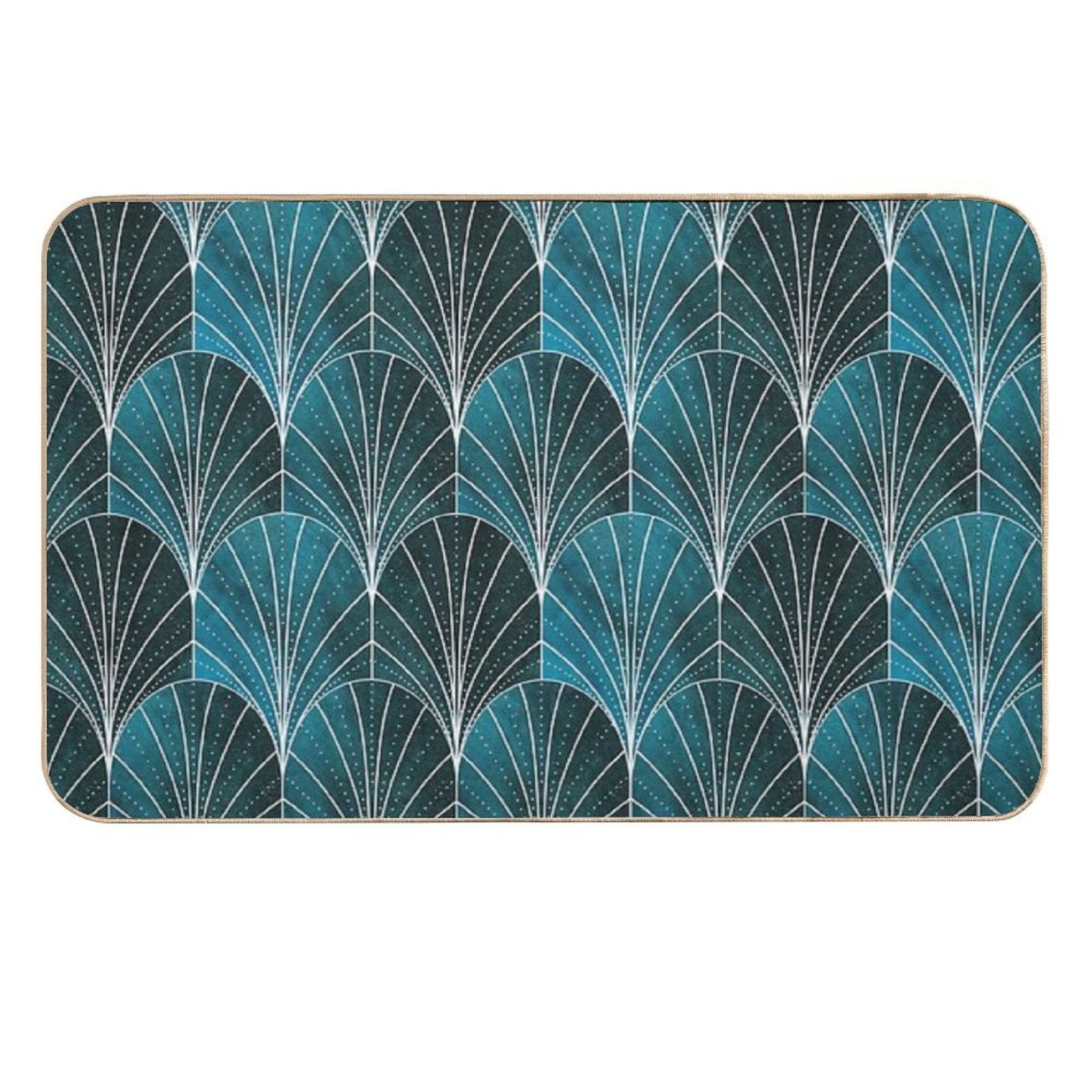 Art Deco Waterfalls  Textured Teal & White  Repositionable Bath Mat