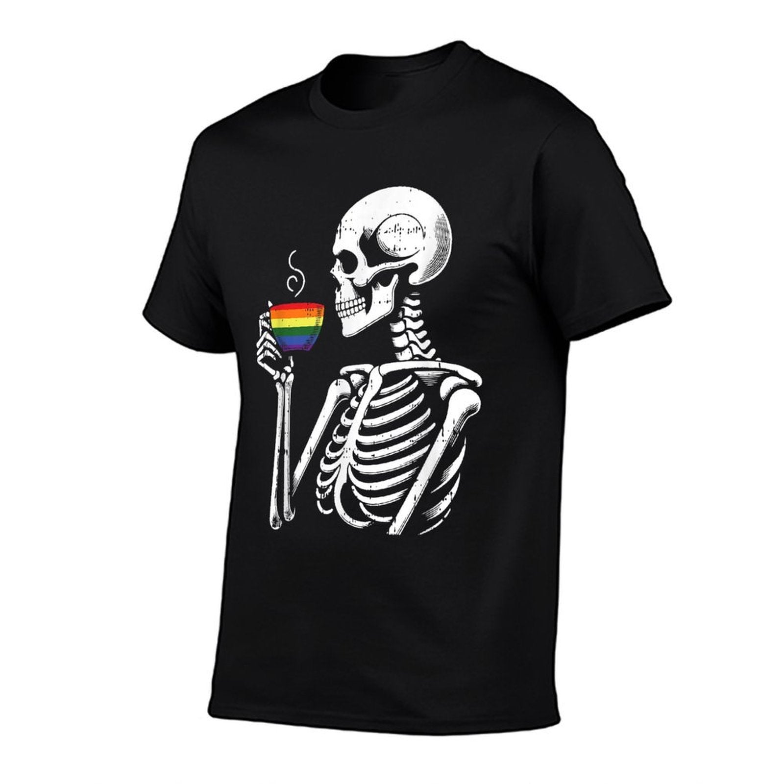 Skeleton Drinking Coffee LGBT-Q Gay Pride Ally Men Women  Affordable Price T-Shirt