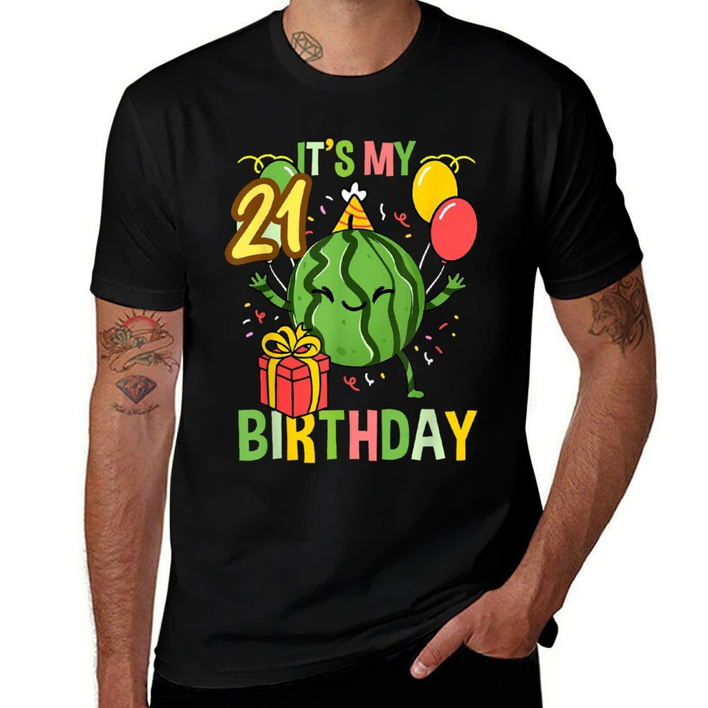 Its My 21st Birthday Watermelon Fruit  Oversized Silhouette T-Shirt