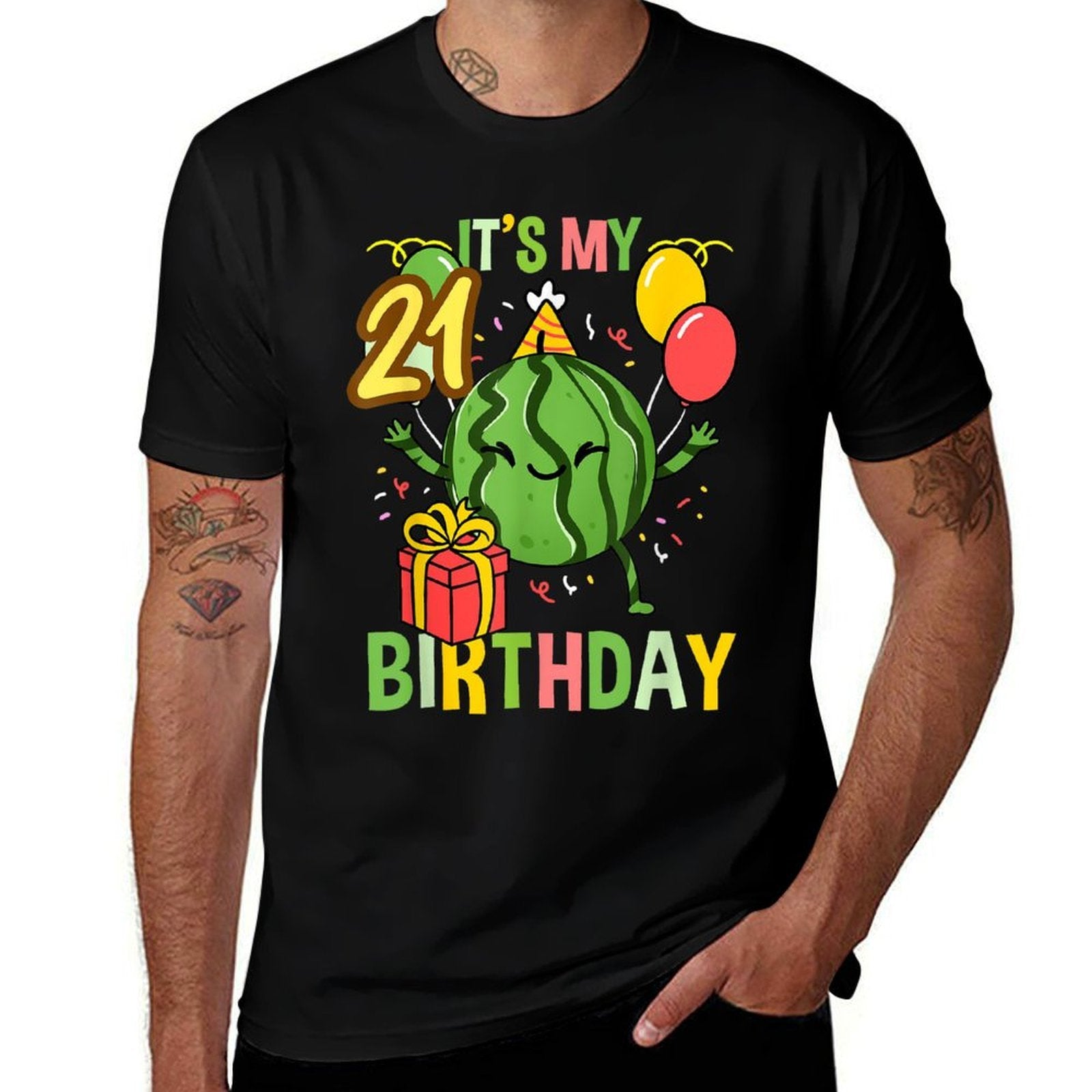 Its My 21st Birthday Watermelon Fruit  Oversized Silhouette T-Shirt