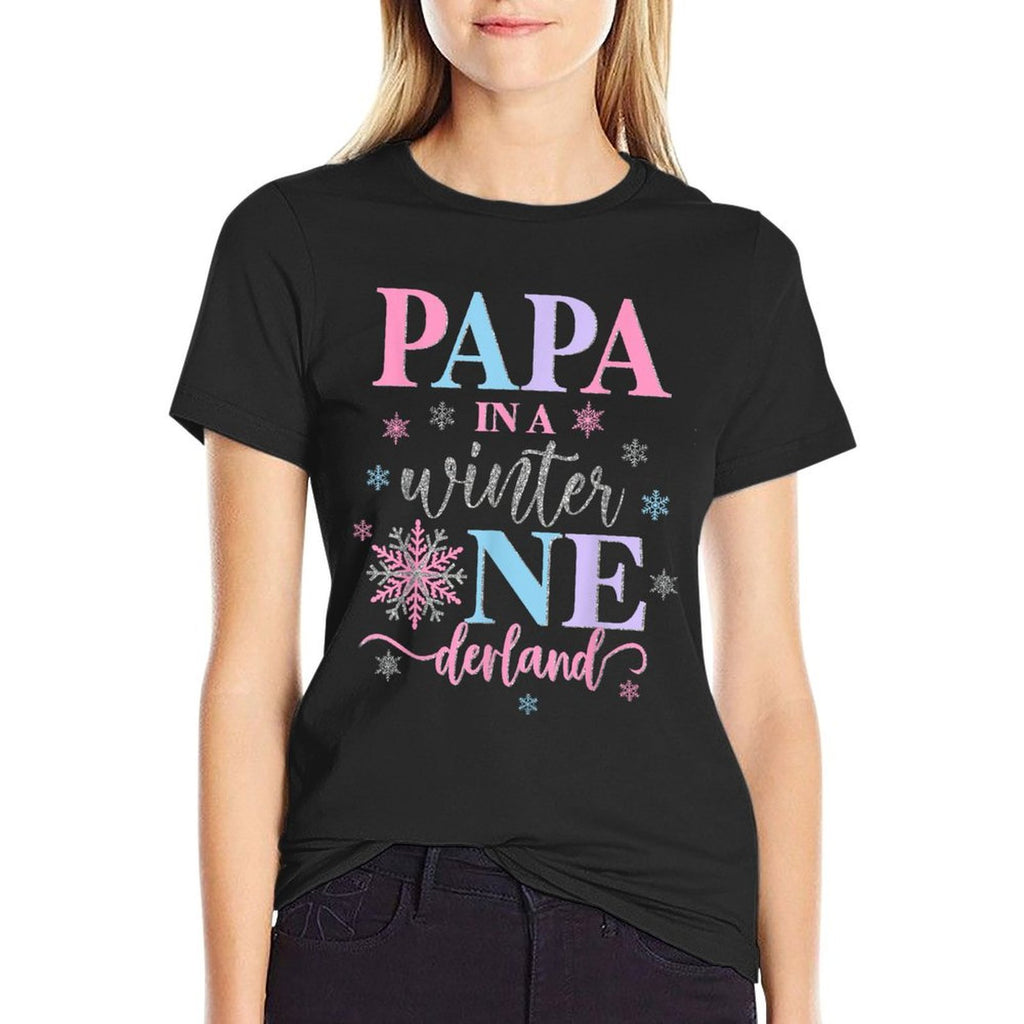 Papa in A Winter Onederland Birthday Girl Sweet Snowflake  Cotton T-Shirt