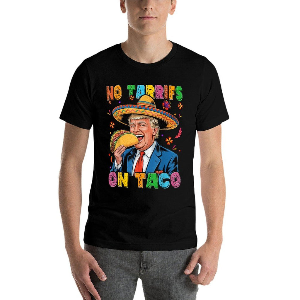 Funny Mexican Cinco De Mayo Trump No Tarrifs On Taco  Ribbed Collar T-Shirt