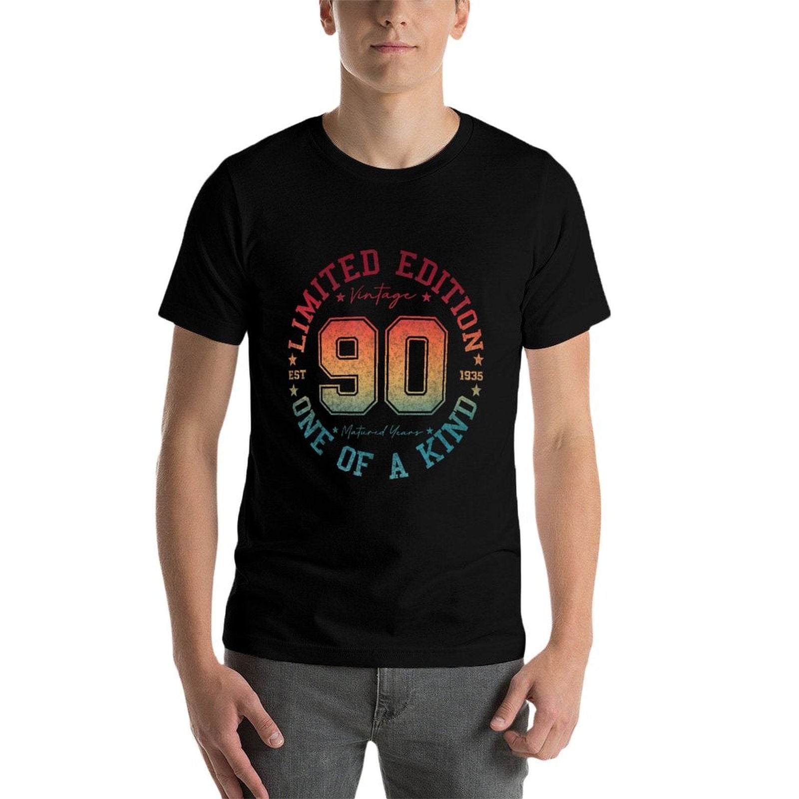 90 Year Old Gifts Vintage 1935 Limited Edition 90th Birthday  Ribbed Collar T-Shirt