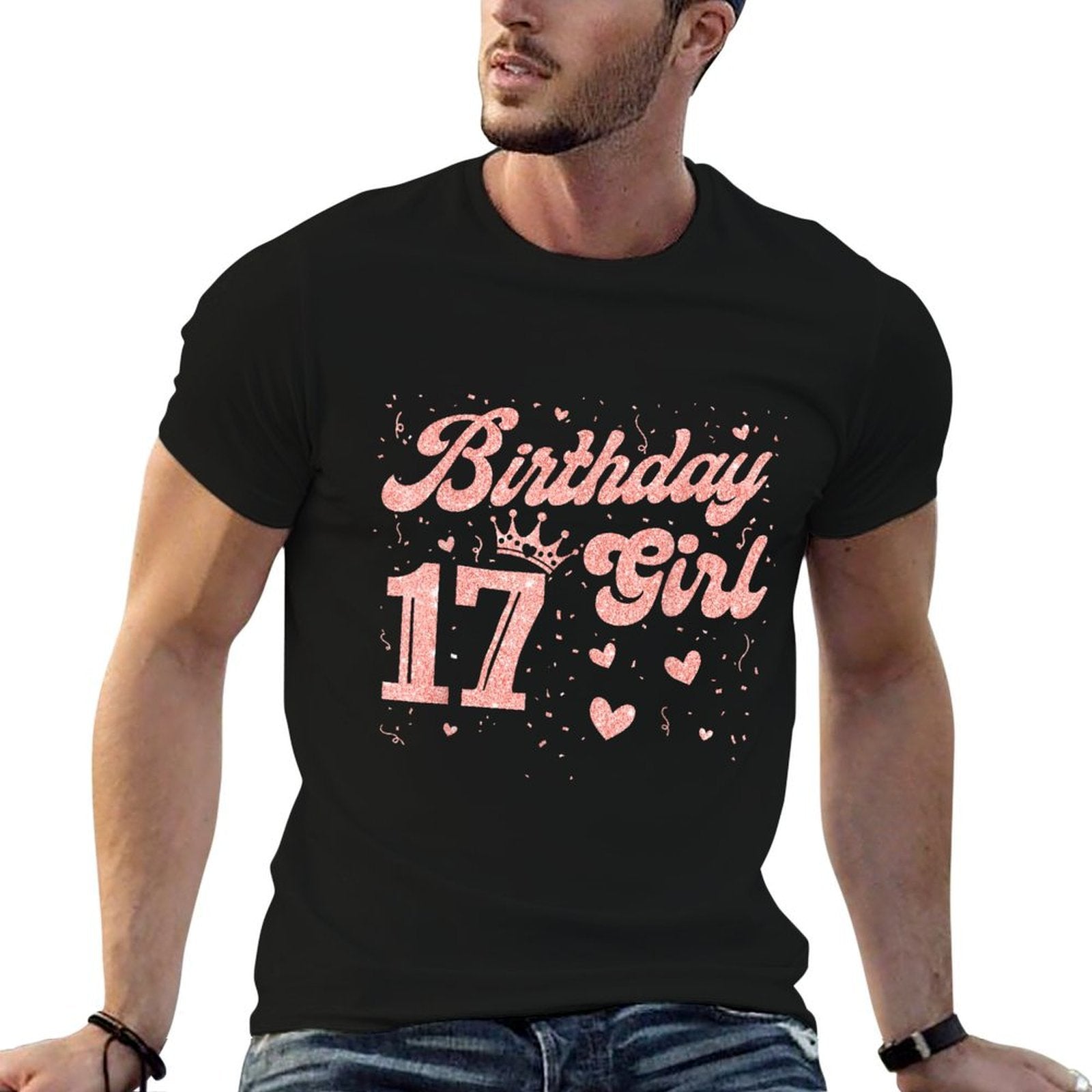 17 Birthday Girl Pink Crown Happy 17 Years Old Girl Women  Vintage-inspired T-Shirt