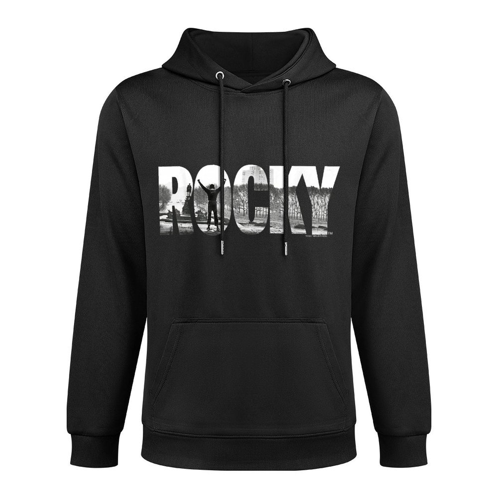 Rocky Black Classic Fit, Cotton Crew Neck, Adult Graphic Machine Washable Hoodie