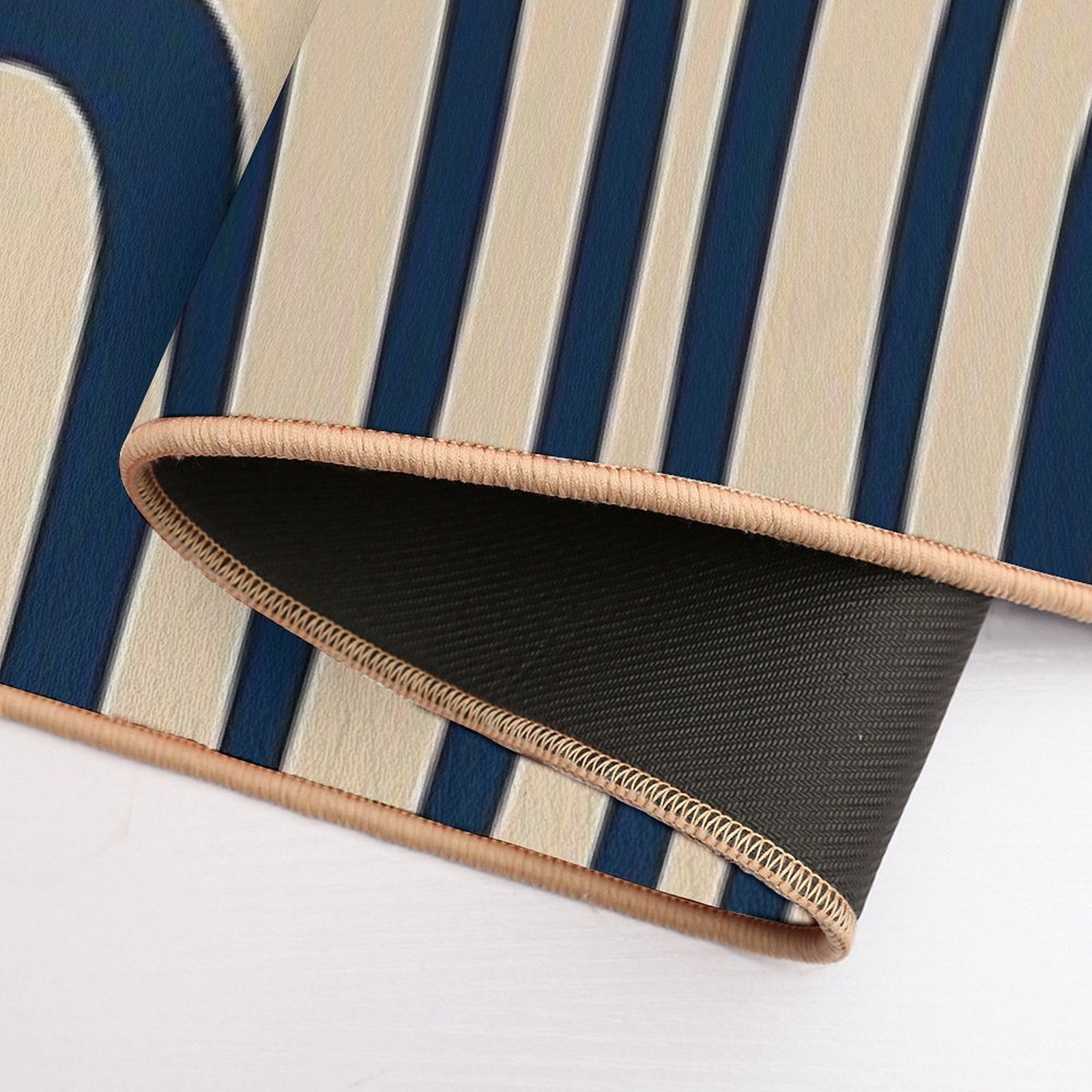 Midcentury Modern Confaab Abstract Pattern in Mid Mod Navy Blue And Beige  Stain-Proof Bath Mat