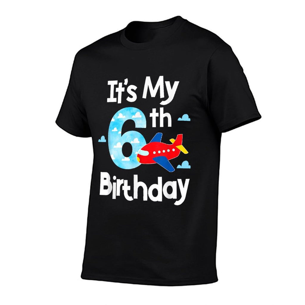 It's My 6th Birthday Airplane Pilot 6 Years Old Boy Girl  Ribbed Collar T-Shirt