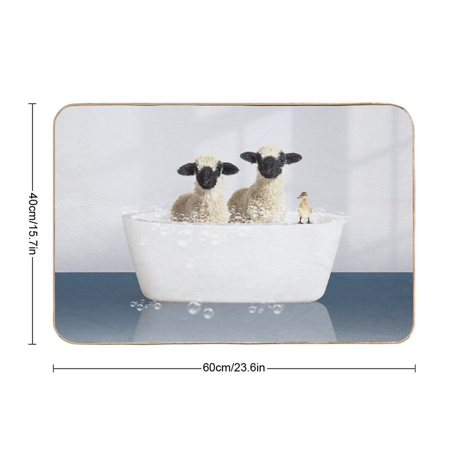 Two Lambs And Duckling in Modern Bathtub Blue Print, Lamb Bathing, Animals in Bathtub Art by Synplus  Fade-Resistant Bath Mat