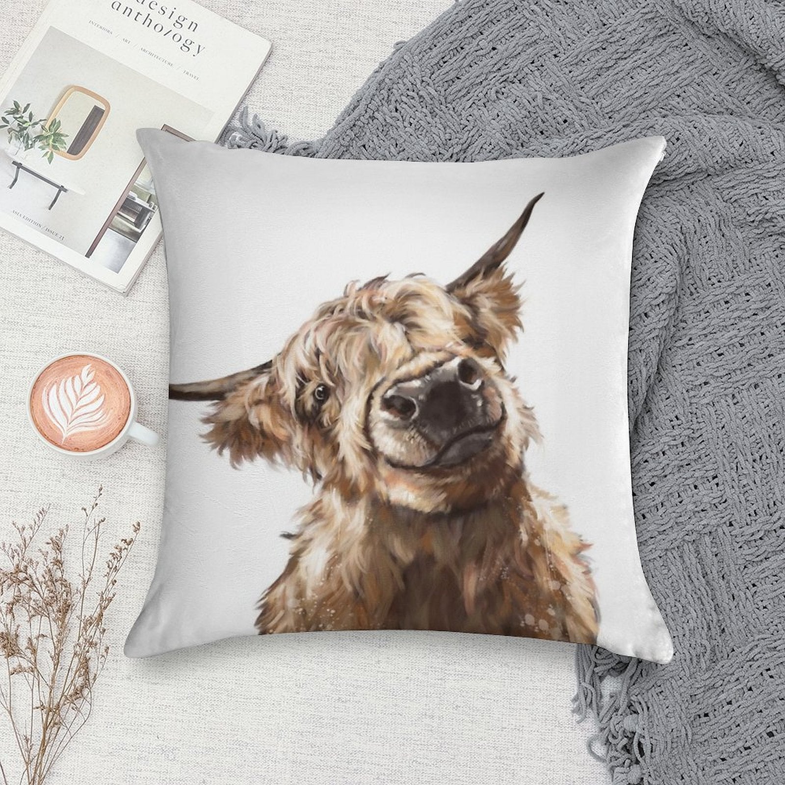Highland Cow Soft Skin-Friendly Throw Pillow