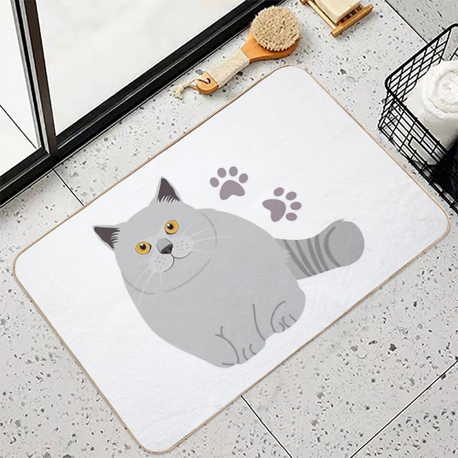British Shorthair Cat And Paw Print  Repositionable Bath Mat
