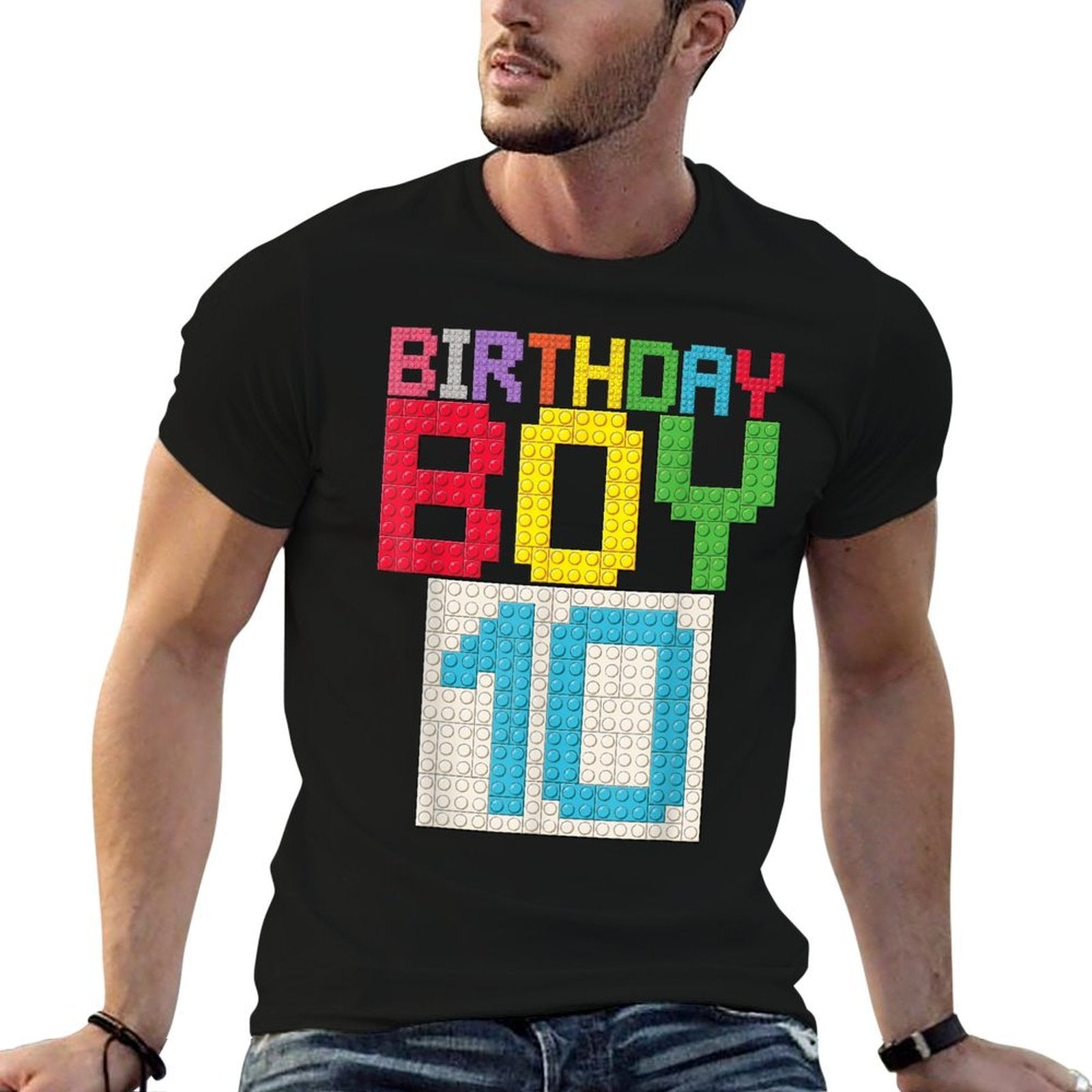 10th Birthday Boy Master Builder 10 Years Old Block Building  Fade-proof Color T-Shirt