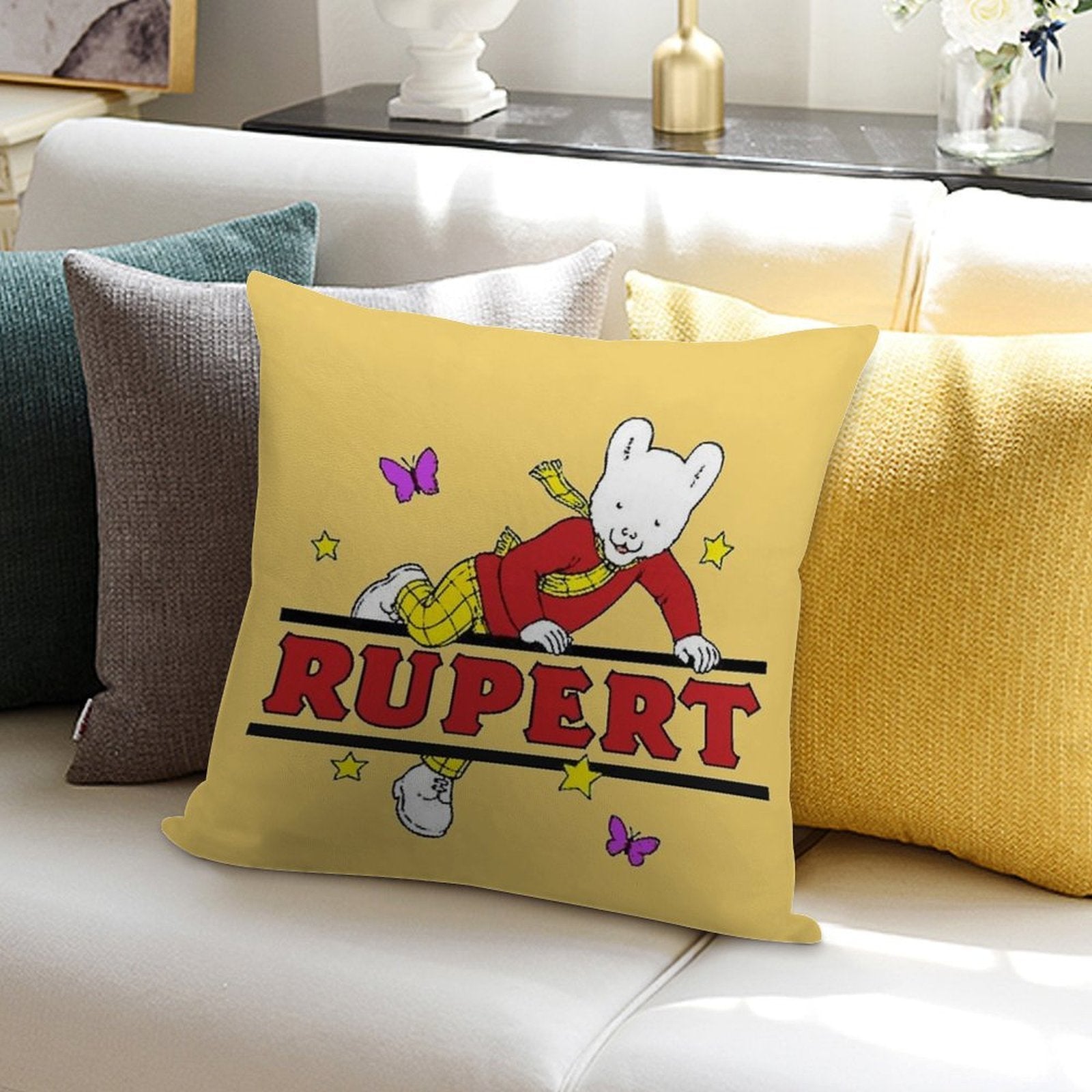 Rupert Bear Soft Short Plush Fabric Throw Pillow