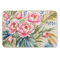 Beautiful Flower And Plant in Loose Watercolor Painting - Monstera Leaves- Blue Purple Peach Hydrangea, Hortensia, Peony And Ros  Versatile Bath Mat