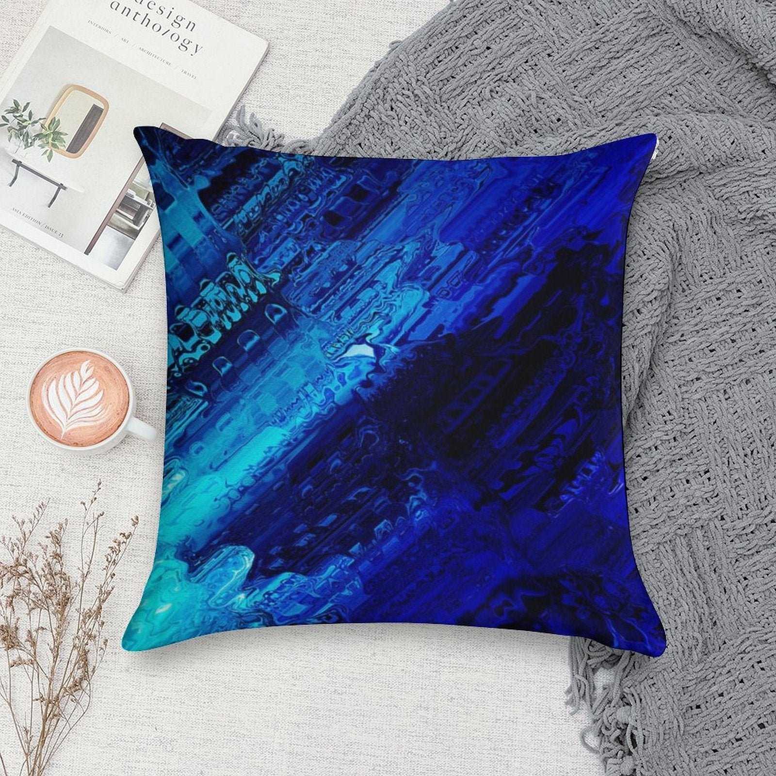 Cobalt Soft Short Plush Fabric Throw Pillow