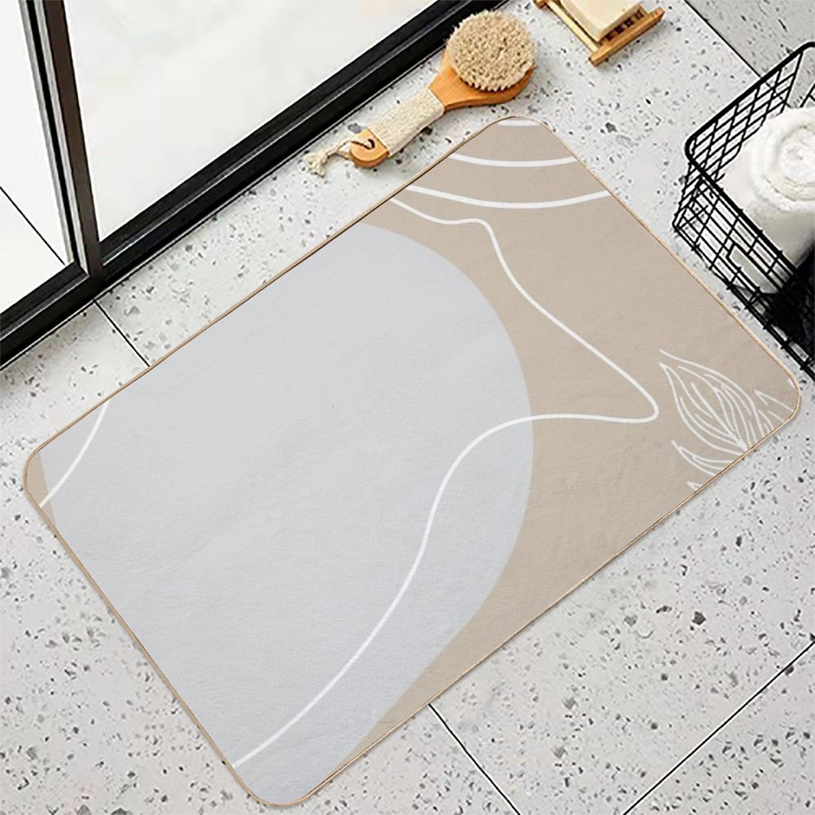 Abstract Floral Grey Pattern with Lines  High-Traffic Bath Mat