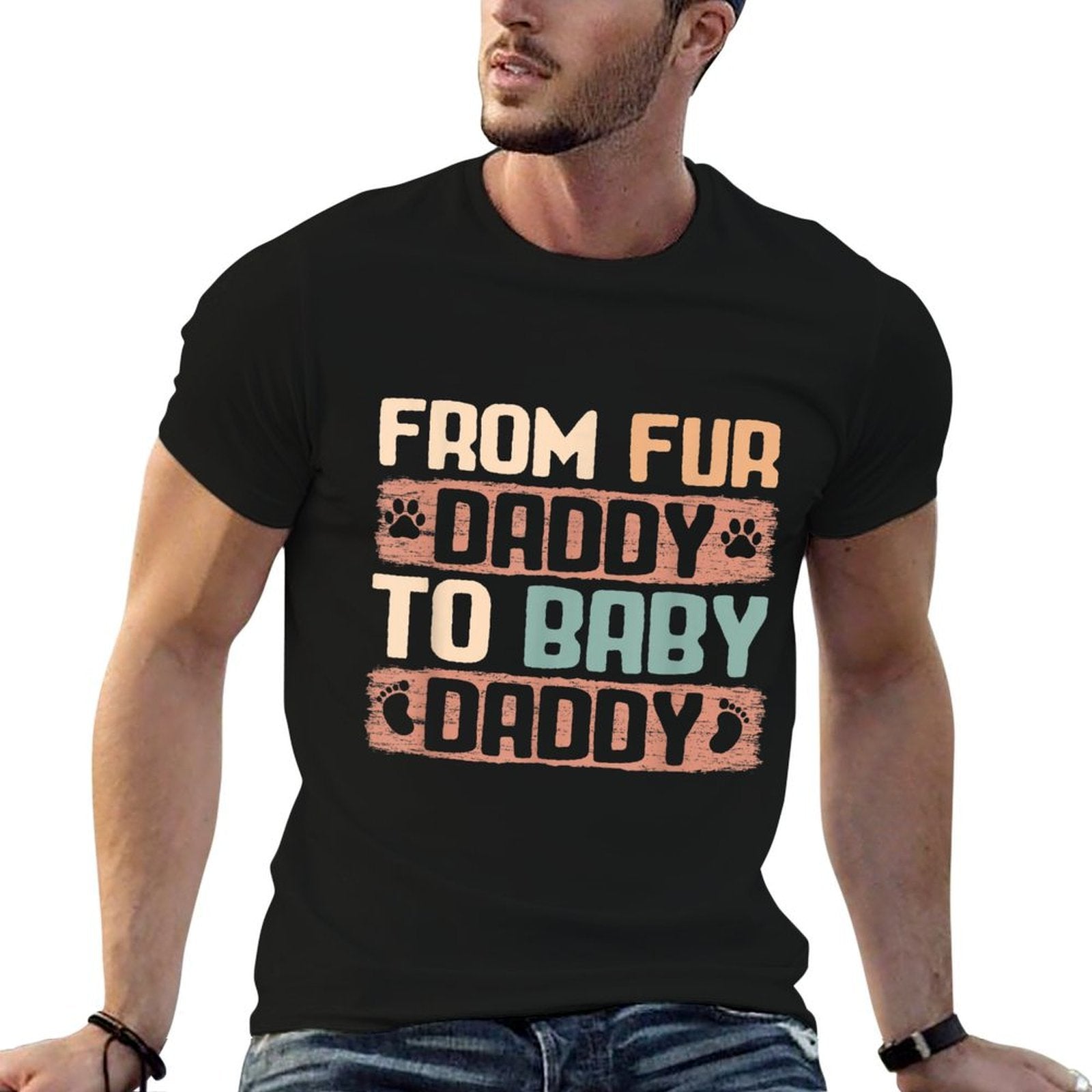 From Fur Daddy To Baby Daddy Funny Dog Dad Pregnancy Announc  Rolled Sleeves T-Shirt