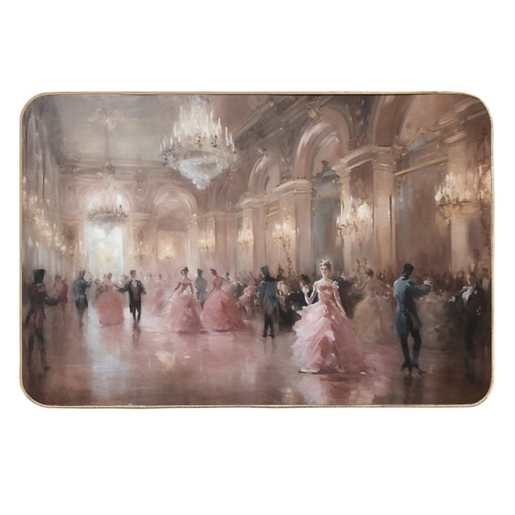 Coquette Aesthetic Vintage Painting of An Old Pink Ballroom  Stain-Proof Bath Mat