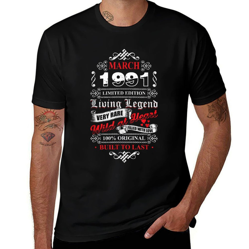 Living Legend Born In March 1991 Bday Vintage 30Th Birthday  Heathered Texture T-Shirt
