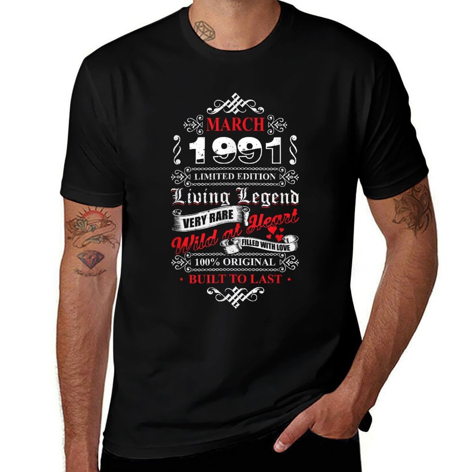 Living Legend Born In March 1991 Bday Vintage 30Th Birthday  Heathered Texture T-Shirt