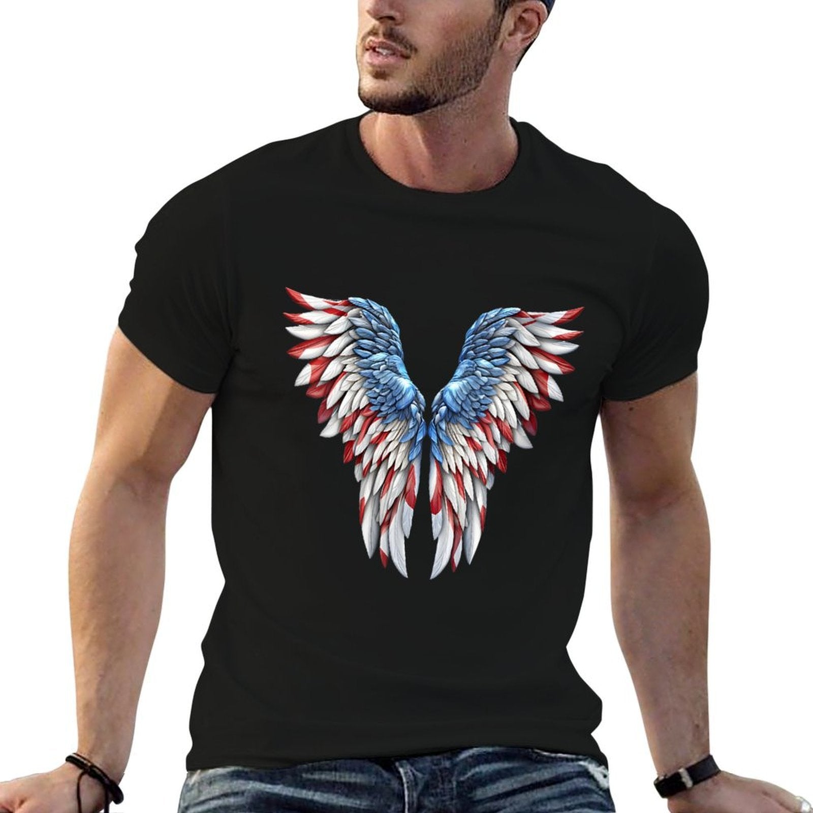 Womens Veterans Day, 4th of July Patriotic Wings Angel Usa Flag  Moisture-wicking T-Shirt
