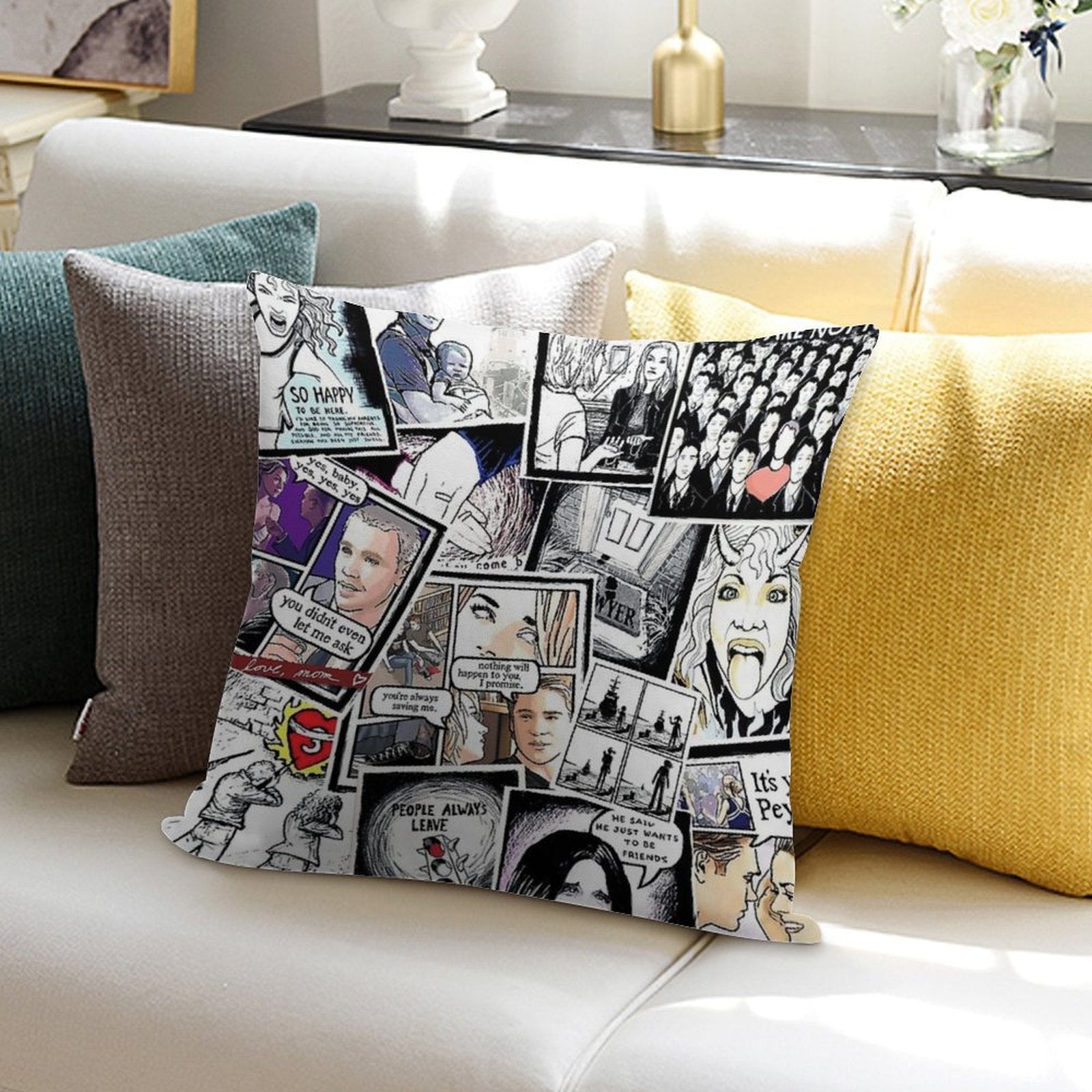 Peyton's Artwork Collage Soft Reinforced Edging Throw Pillow